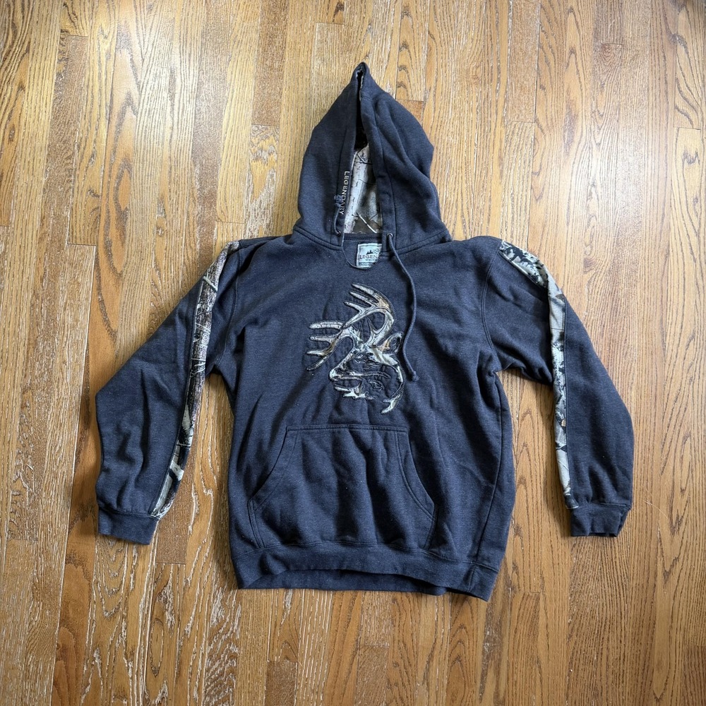 Legendary Whitetails Hoodie Mens XL Gray Deer Antler Camo Sleeve Fleece Hunting